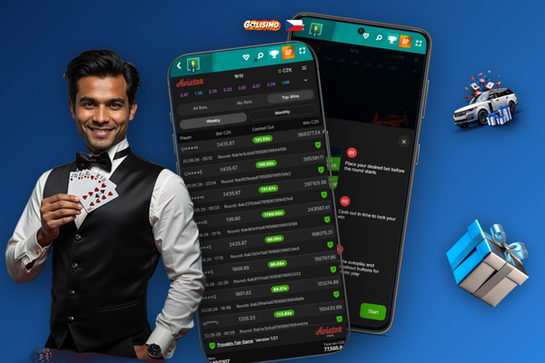 Mobilní hra Aviator v Golisimo Casino s prstem u tlačítka Cash Out při násobiteli 1.85×