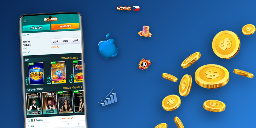 Golisimo Casino app pro iOS otevřená v Safari s ikonou na ploše iPhone